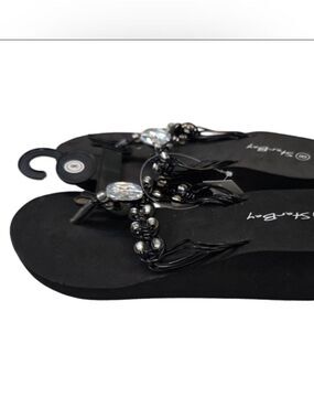 Star Bay Black Beaded Wedge Flip Flops NWT Various Sizes